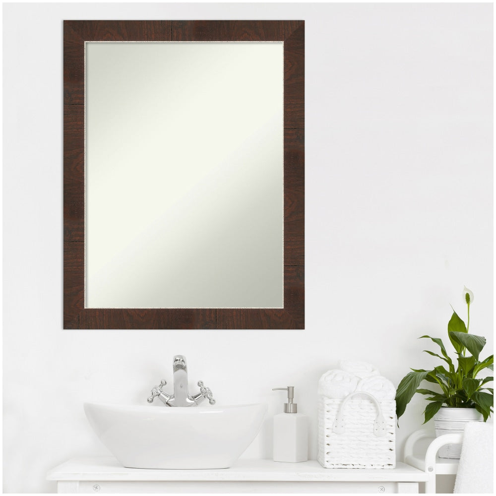 Amanti Art Narrow Non-Beveled Rectangle Framed Bathroom Wall Mirror, 27-1/4in x 21-1/4in, Wildwood Brown