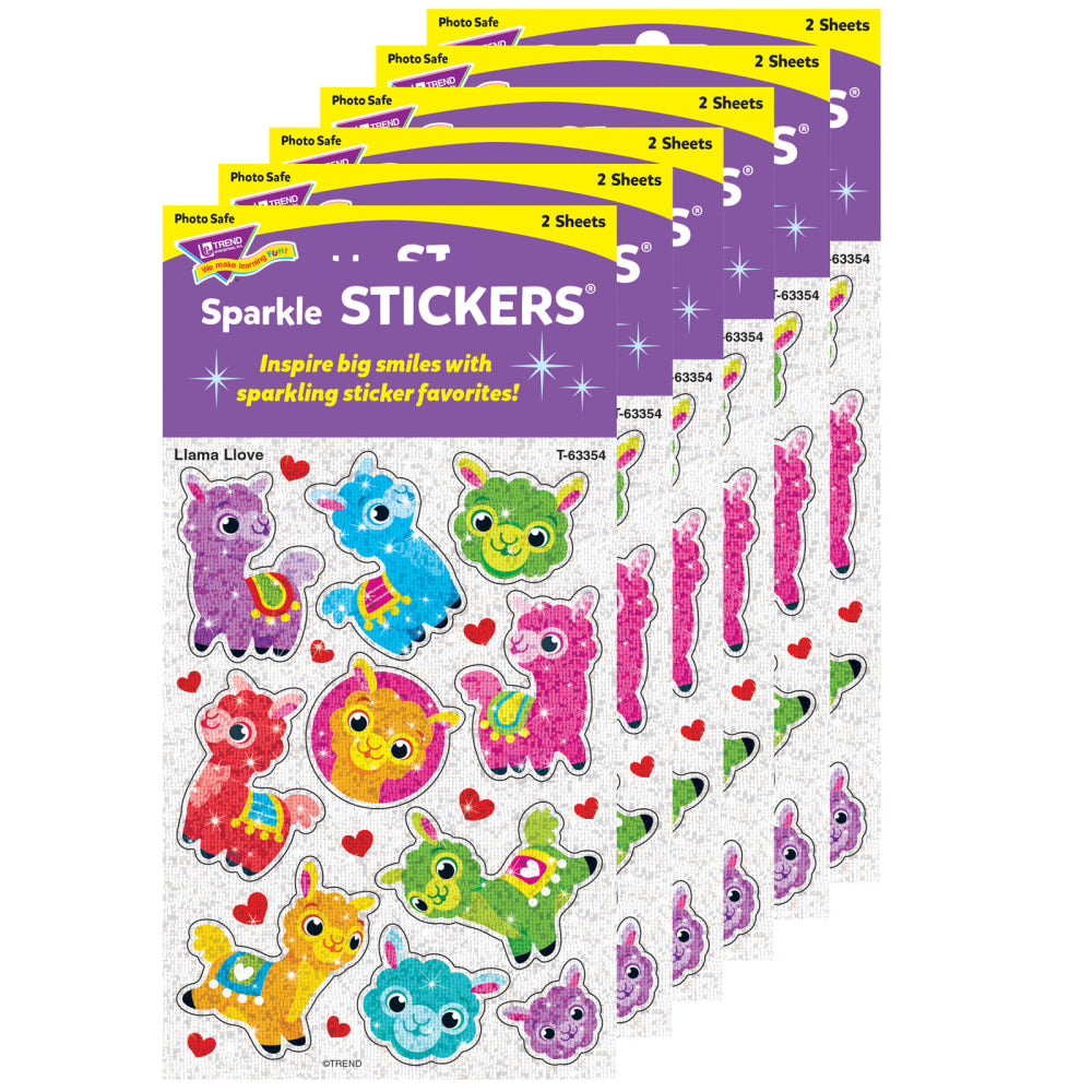 Trend Sparkle Stickers, Llama Love, 20 Stickers Per Pack, Set Of 6 Packs