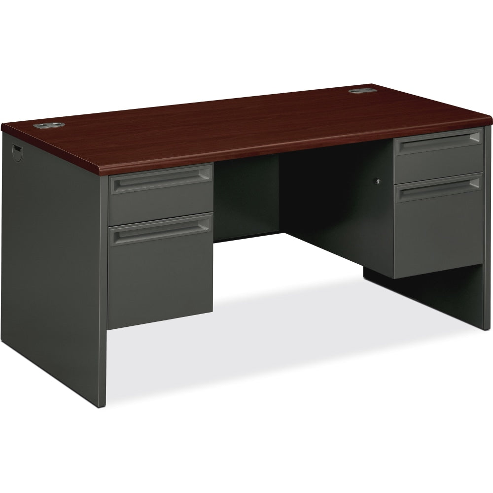 HON 38000 60inW Double-Pedestal Computer Desk, Mahogany/Charcoal