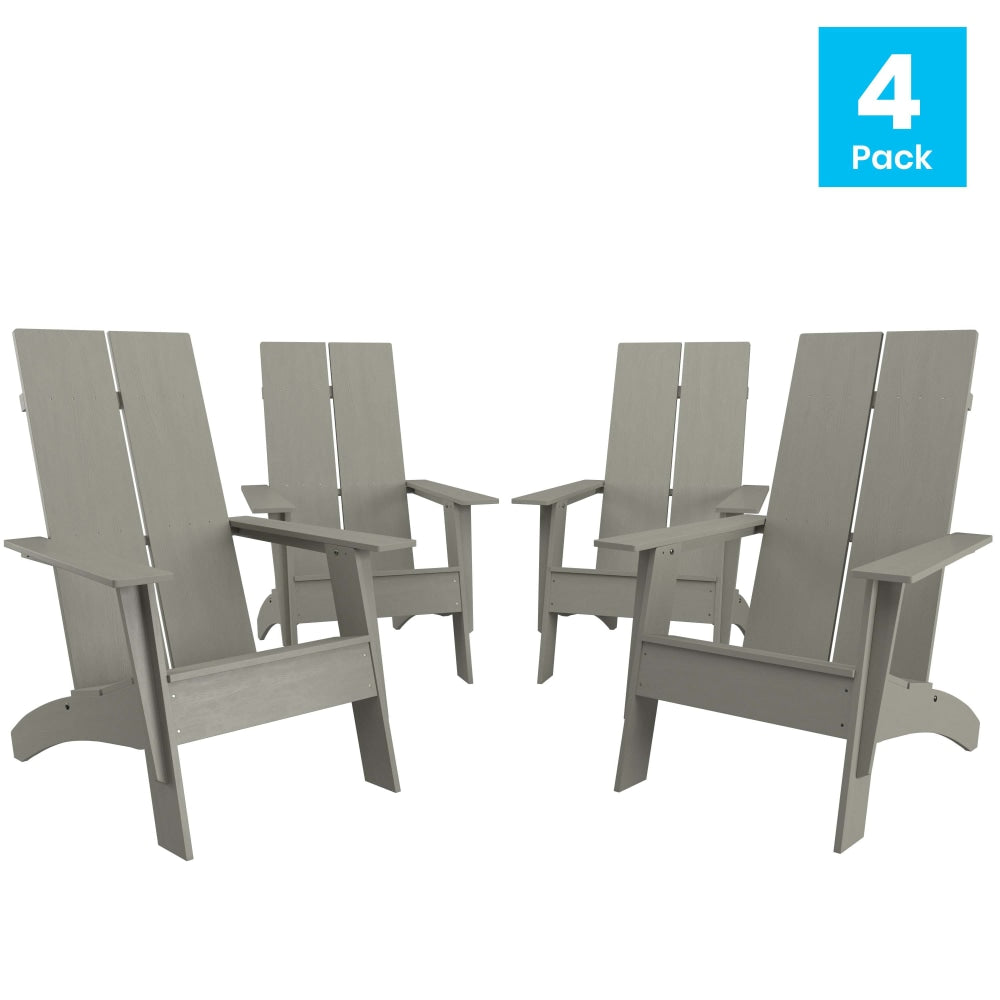 Flash Furniture Sawyer Modern All-Weather Poly Resin Wood Adirondack Chairs, Gray, Set Of 4 Chairs