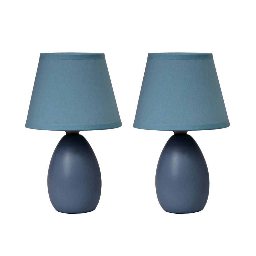 Simple Designs Mini Egg Oval Ceramic Table Lamp, 9-1/2inH, Blue, Set Of 2 Lamps