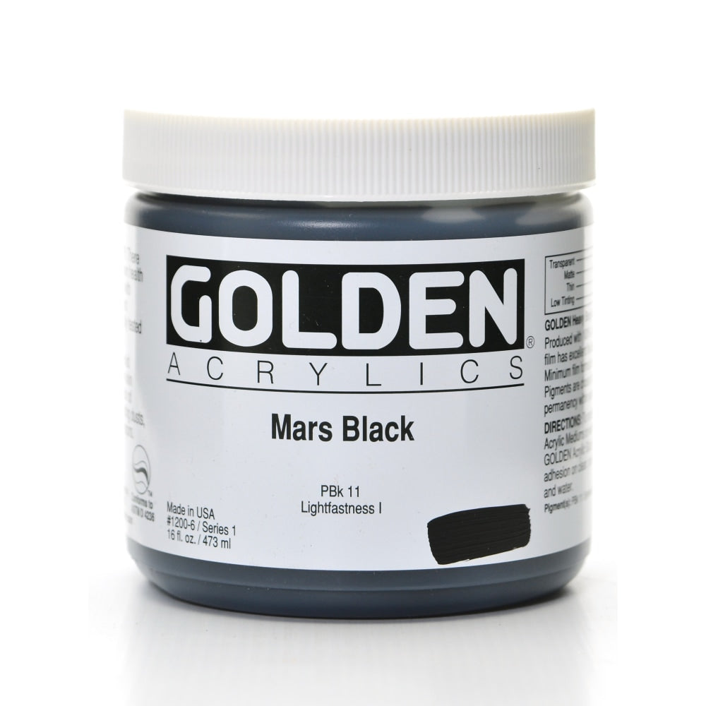 Golden Heavy Body Acrylic Paint, 16 Oz, Mars Black