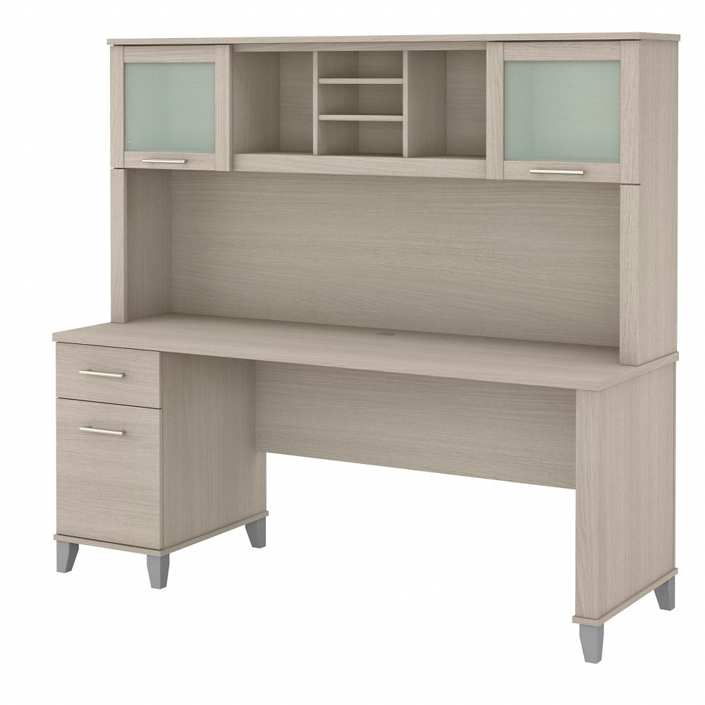 Bush Furniture Somerset 72inW Office Desk With Hutch, Sand Oak, Standard Delivery