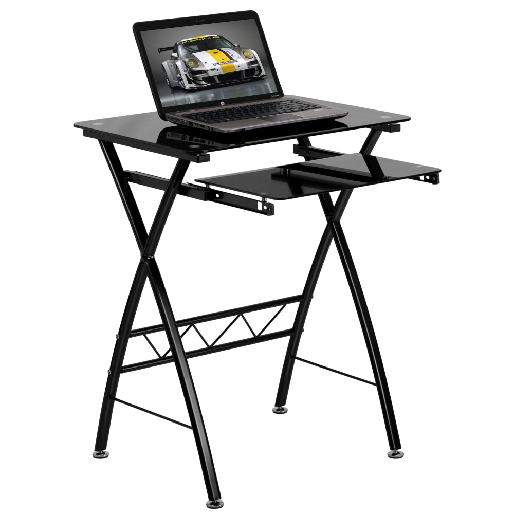 Flash Furniture 24inW Glass Computer Desk With Pull-Out Keyboard Tray, Black