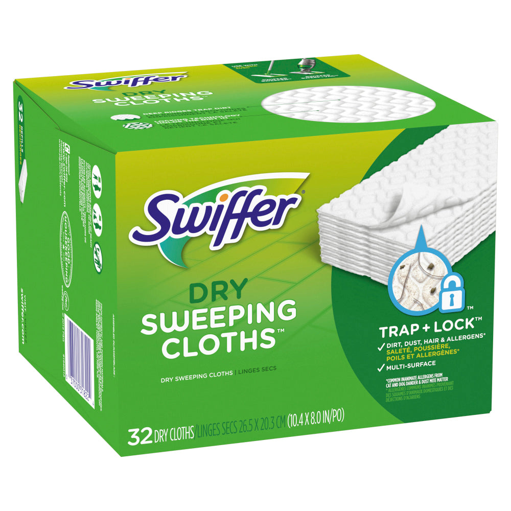 Swiffer Sweeper Multi-Surface Dry Sweeping Cloth Refills, 6-1/8in, White, Pack Of 32 Refills