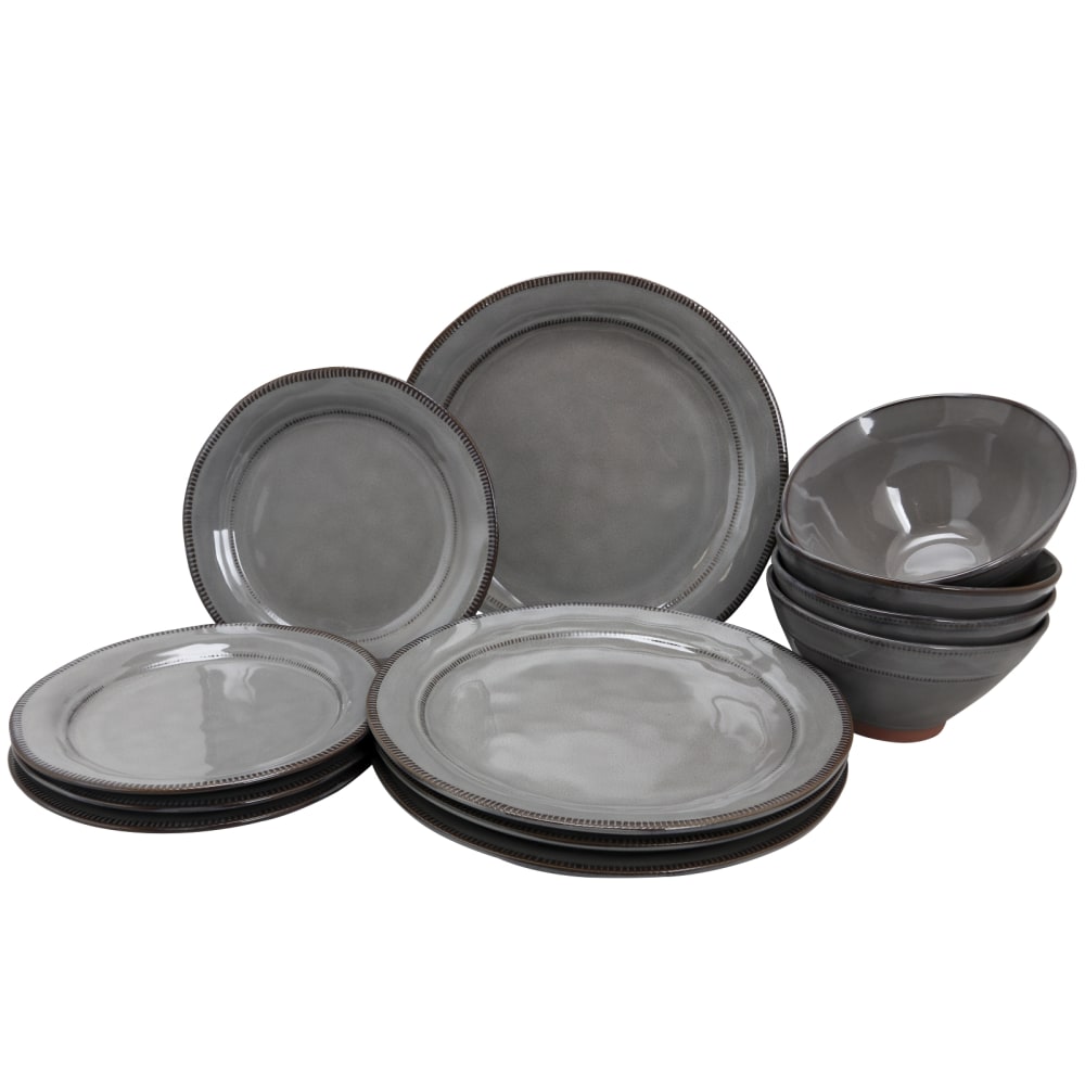 Gibson Elite Terranea 12-Piece Dinnerware Set, Gray