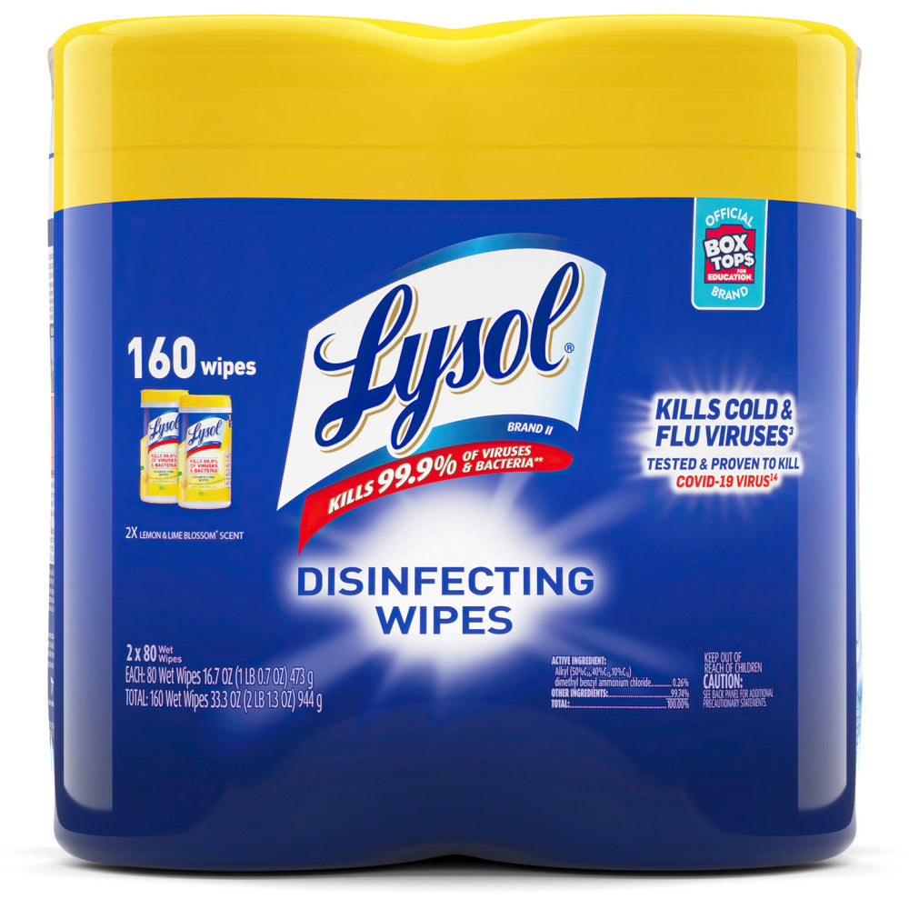 Lysol Disinfecting Wipes, Lemon Lime Scent, 80 Wipes Per Canister, Carton Of 6 Canisters