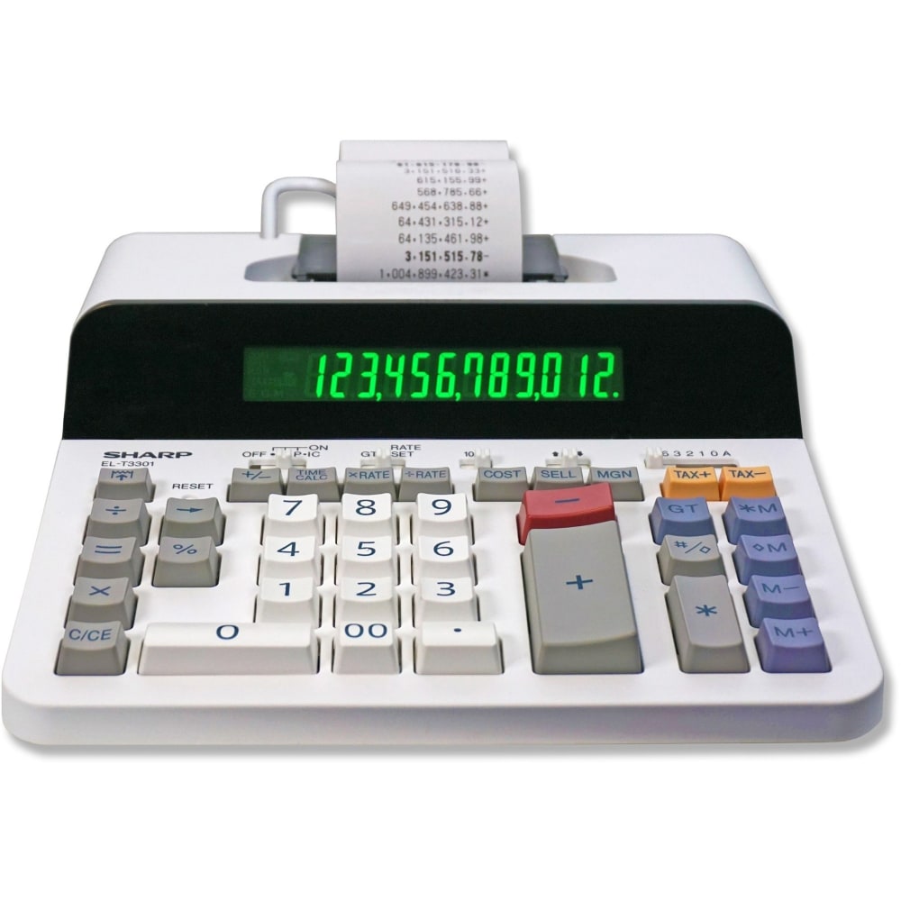 Sharp 12 Digit Thermal Printing Calculator - Thermal - 8 lps - LCD - White - 1 Each