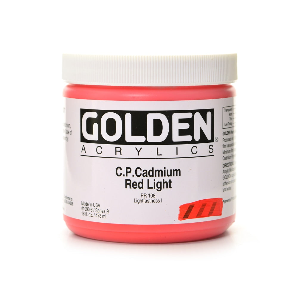 Golden Heavy Body Acrylic Paint, 16 Oz, Cadmium Red Light (CP)