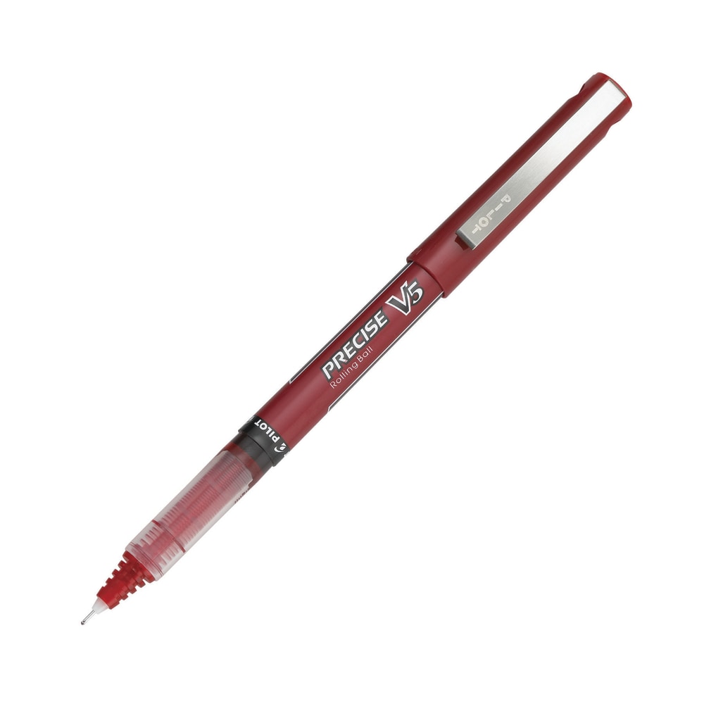 Pilot Precise V5 Liquid Ink Rollerball Pens, Extra Fine Point, 0.5 mm, Red Barrel, Red Ink, Pack Of 5