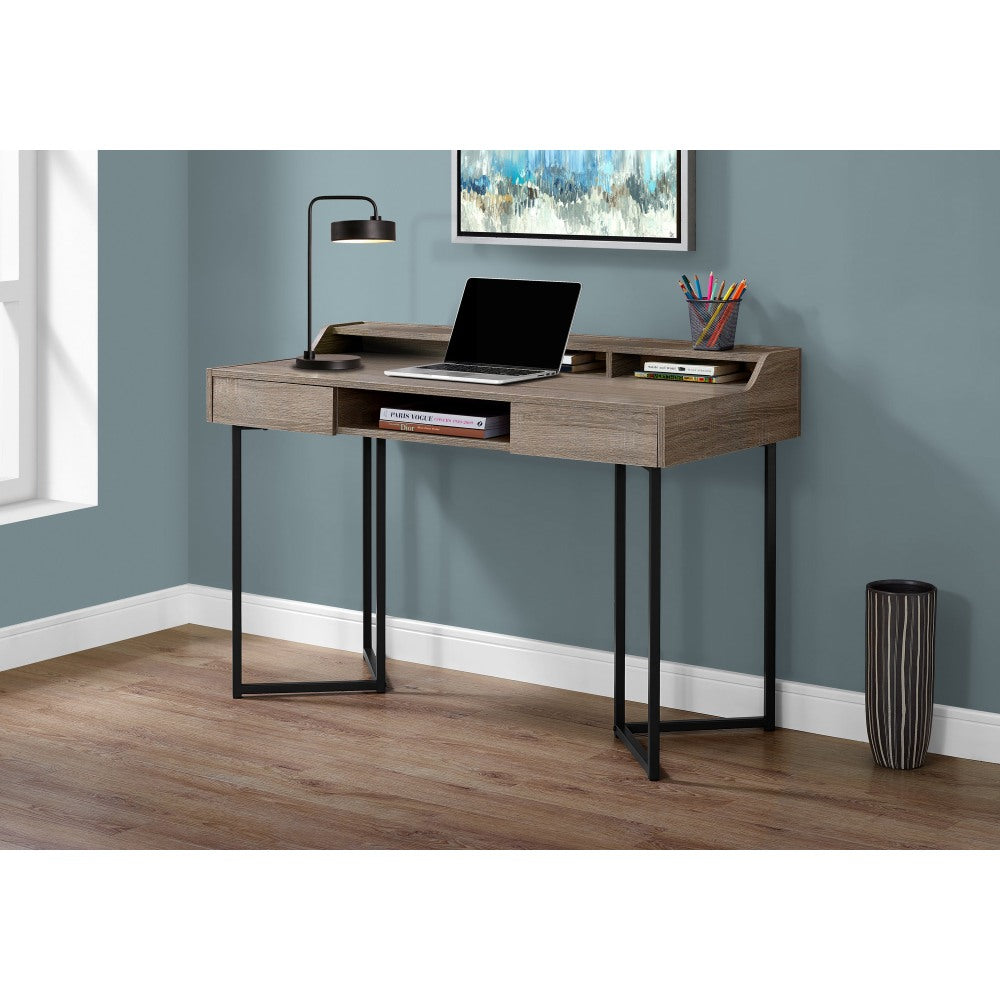 Monarch Specialties 48inW Computer Desk With Shelves, Dark Taupe/Black