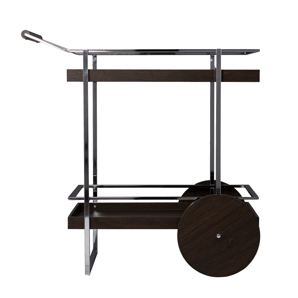 SEI Dorben Rolling Bar Cart, 35inH x 34-1/4inW x 19-1/2inD, Dark Brown/Chrome