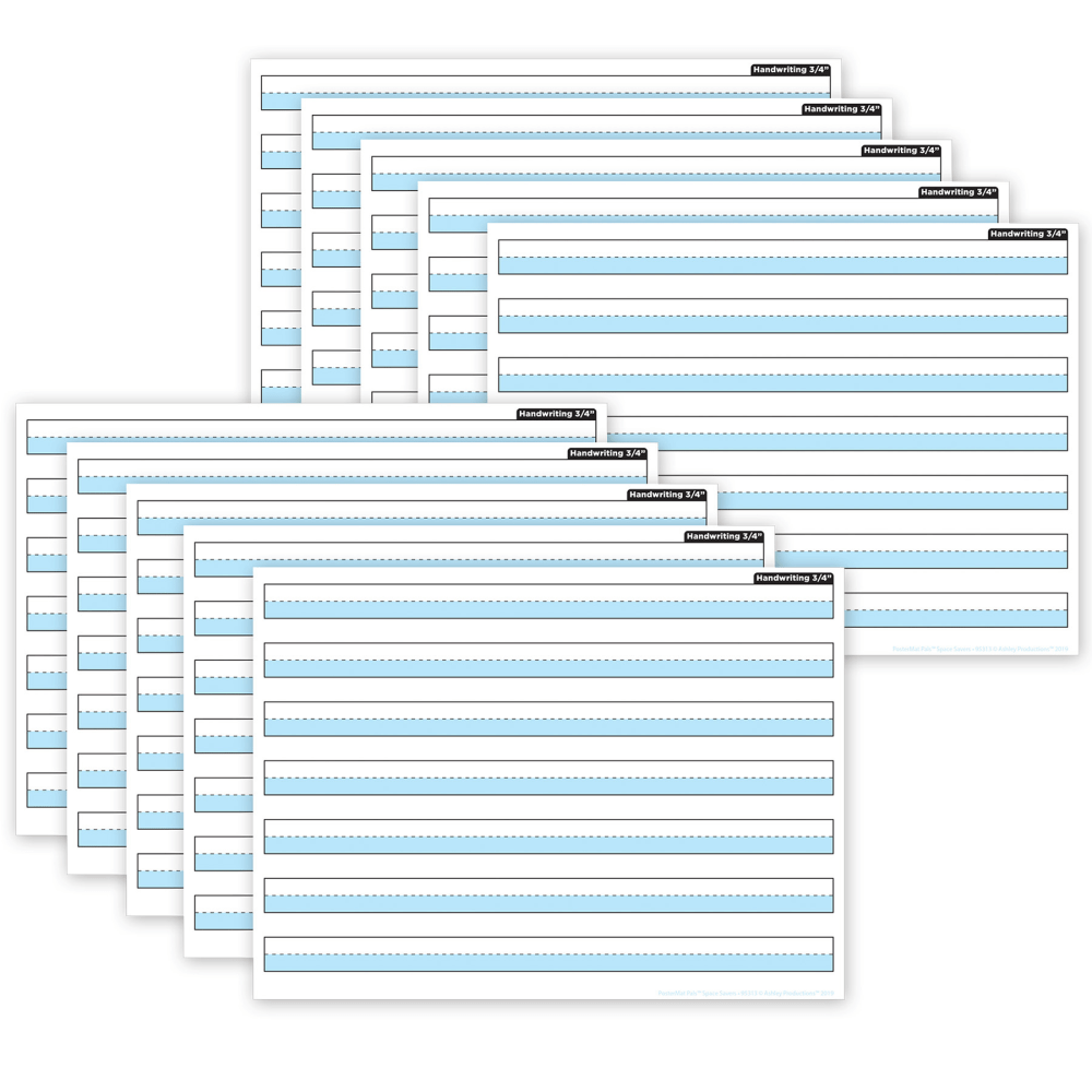 Ashley Productions Smart Poly PosterMat Pals Space Savers, 13in x 9-1/2in, 3/4in Handwriting Highlighted Blue, Pack Of 10 Pieces