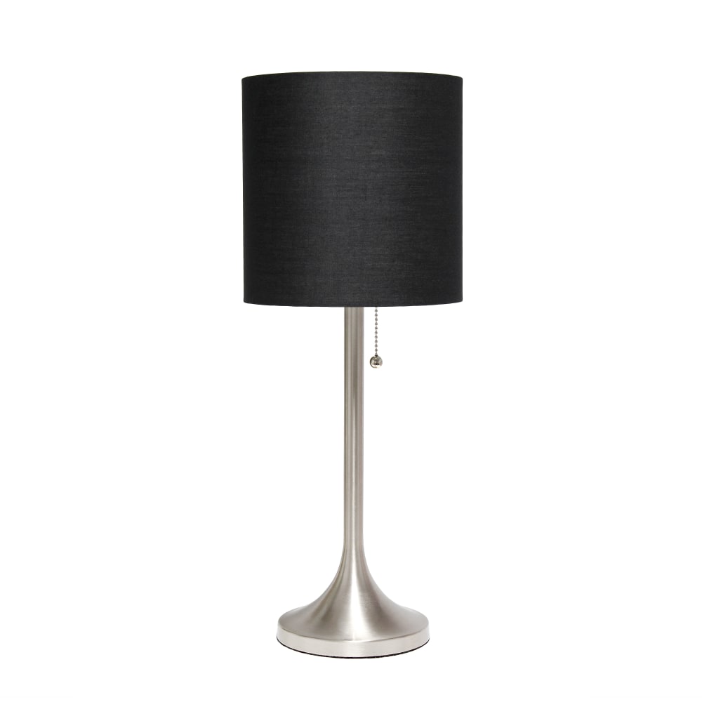 Simple Designs Tapered Table Lamp, 21inH, Black Shade/Brushed Nickel Base