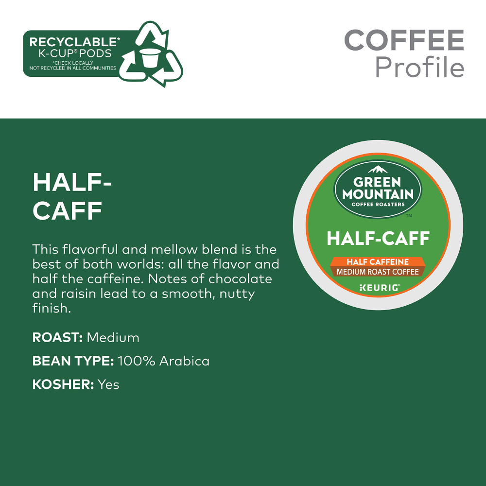 Green Mountain Coffee Single-Serve Coffee K-Cup Pods, Half-Caff, Carton Of 24