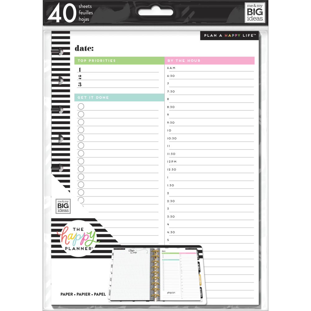 Happy Planner Classic Filler Paper, 40 Sheets, 7in x 9-1/4in, Daily