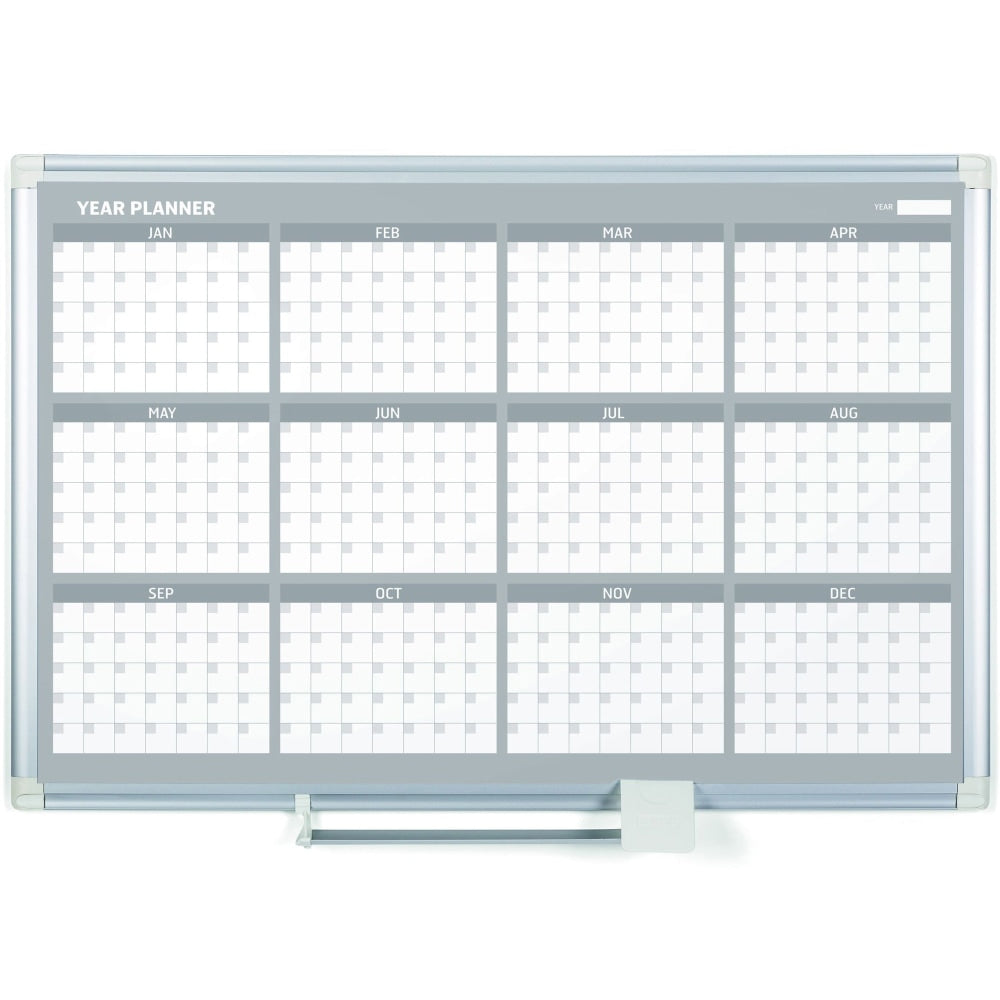 MasterVision 36in 12-month Calendar Planning Board - Monthly, Yearly - 12 Month - White - Aluminum - 24in Height x 36in Width - Magnetic, Dry Erase Surface, Durable, Reference Calendar, Accessory Tray, Scratch Resistant, Ghost Resistant - 1 Each