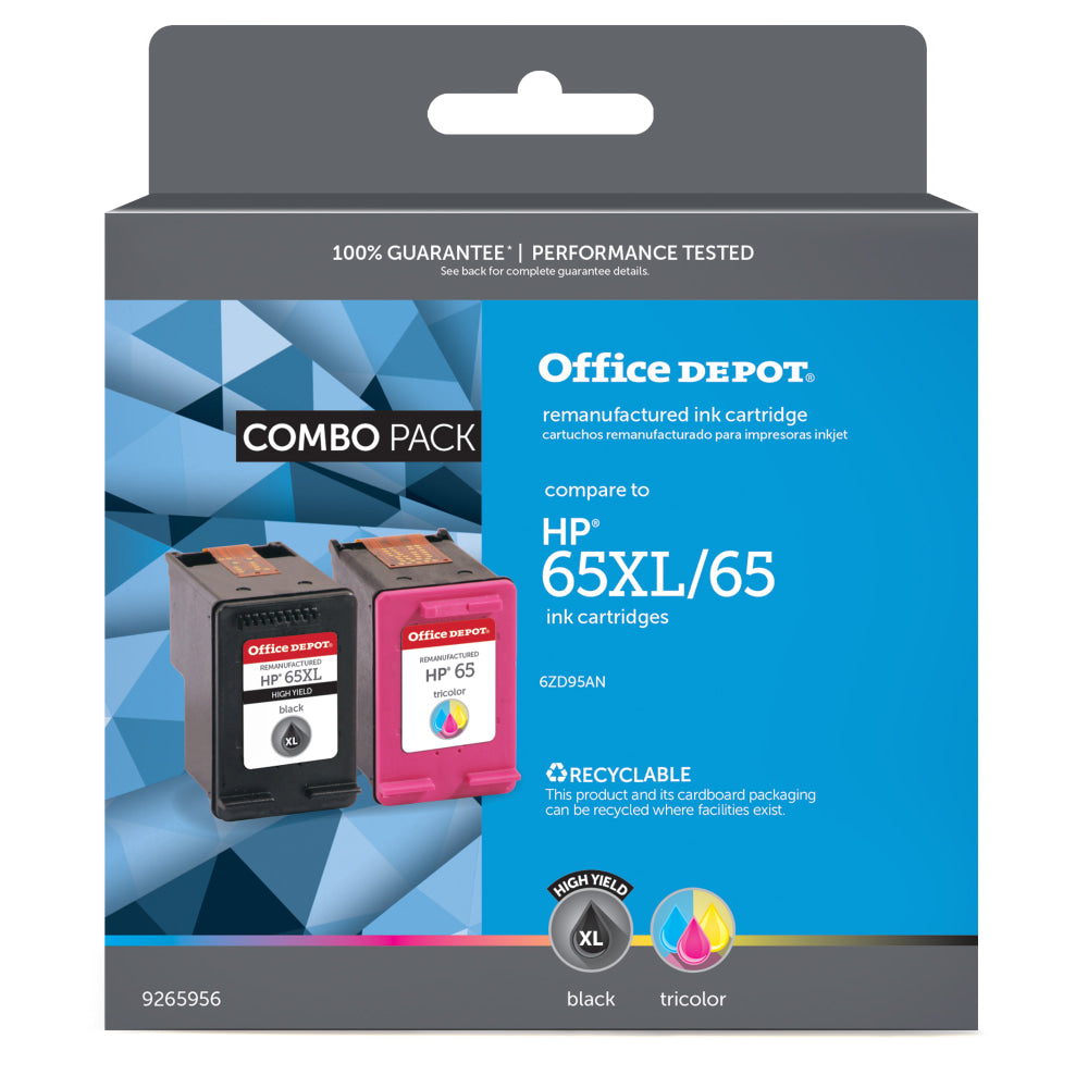 Office Depot Remanufactured Black/Standard High-Yield Tri-Color Ink Cartridge Replacement For HP 65XL/65, OD65XL65CP