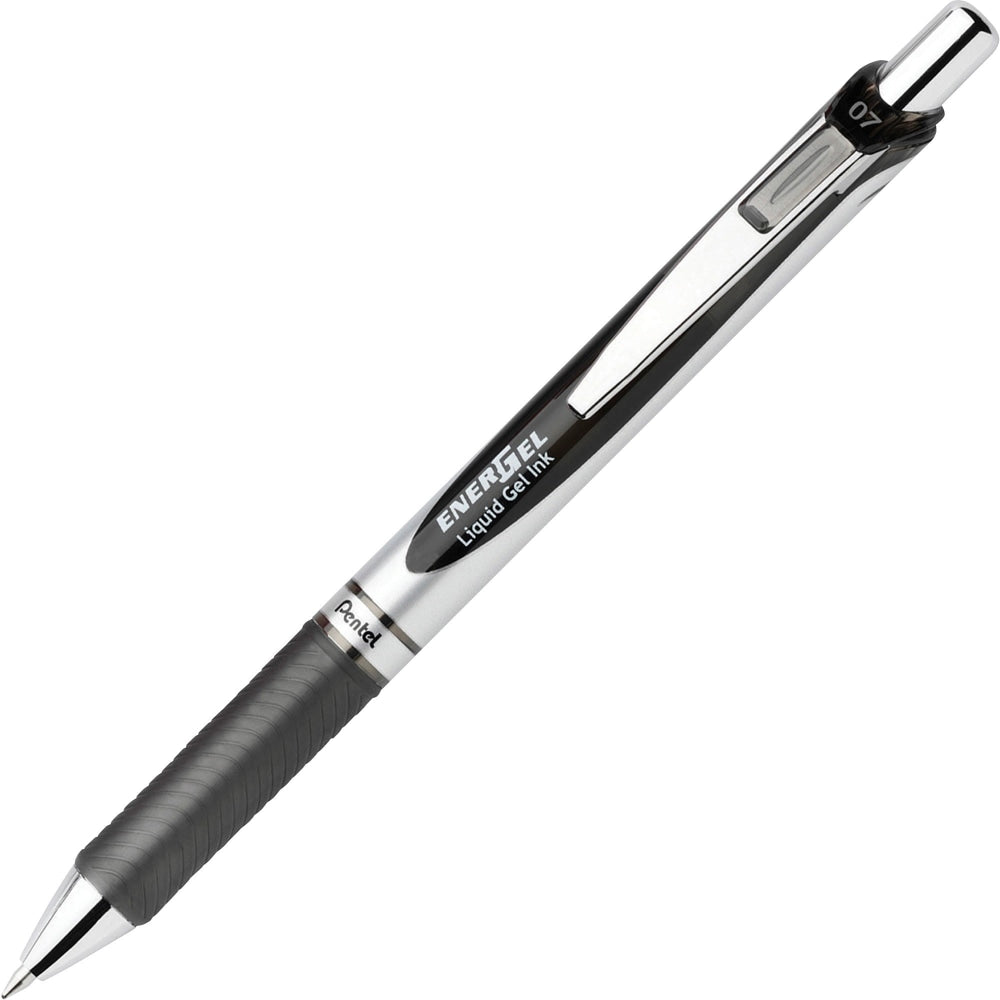 Pentel EnerGel RTX Liquid Gel Pen, Medium Point, 0.7 mm, Silver Barrel, Black Ink