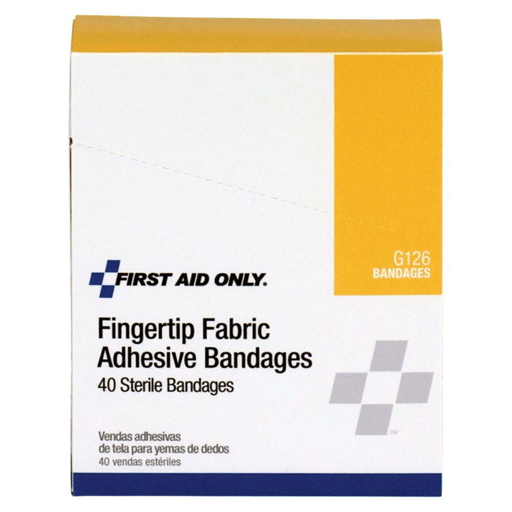 First Aid Only Fingertip Fabric Adhesive Bandages, 2 1/2in x 3 1/4in, Tan, Box Of 40