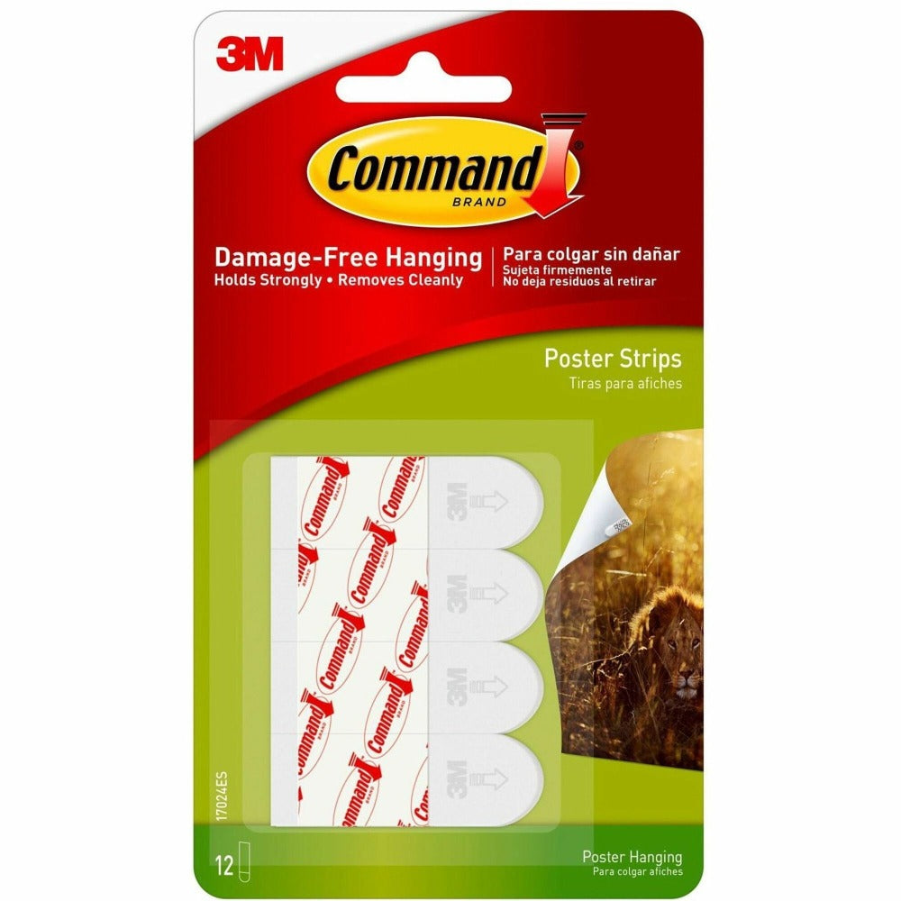 Command Removable Adhesive Poster Strips, 1 3/4in, Clear, Pack Of 12