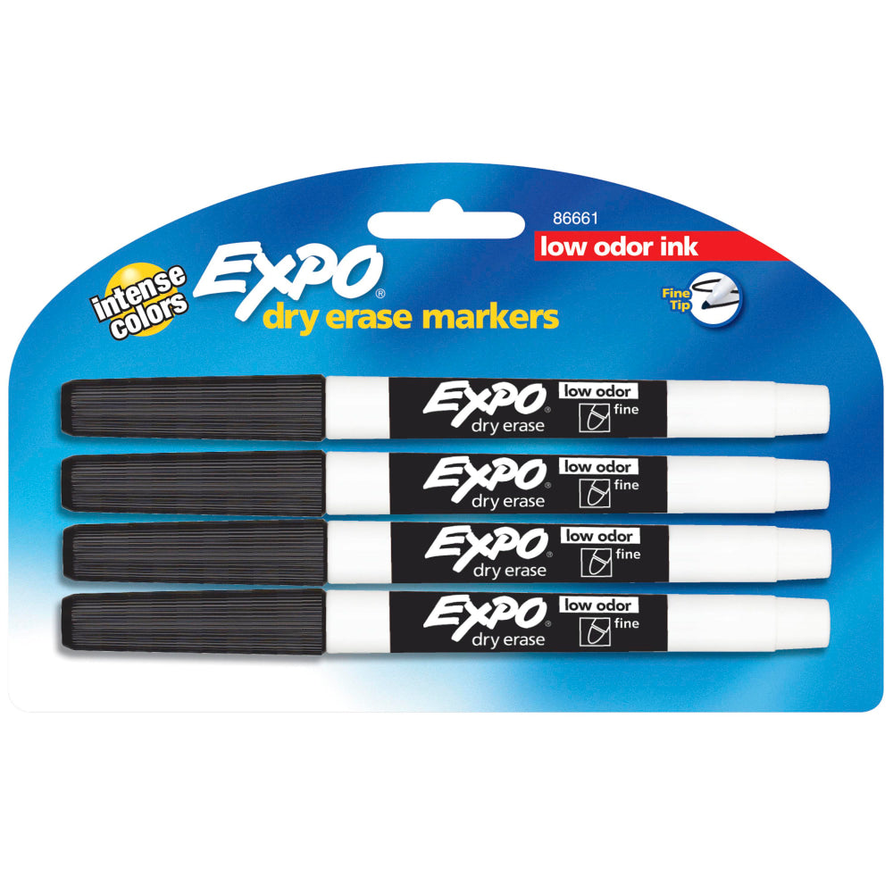 EXPO Low-Odor Dry-Erase Markers, Fine Point, Black, Pack Of 4