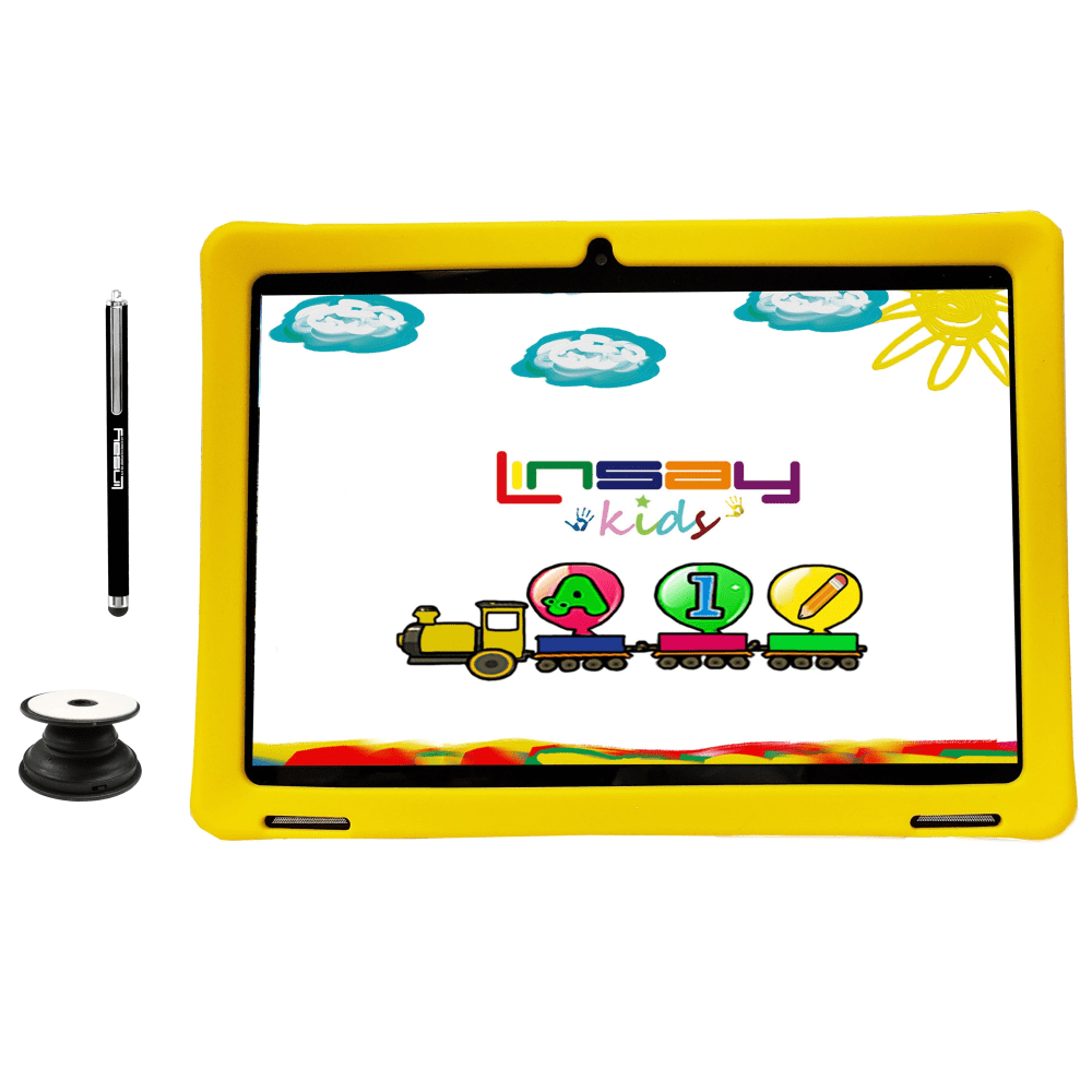 Linsay F10IPS Tablet, 10.1in Screen, 2GB Memory, 64GB Storage, Android 13, Kids Yellow