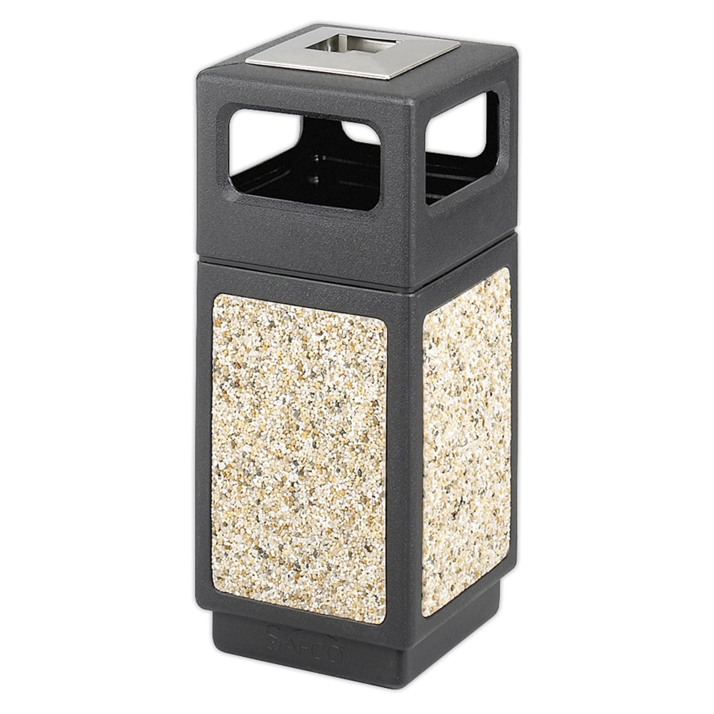 Safco Canmeleon Stone Aggregate Panel Ash Urn, Side Opening, 15 Gallons, Black/Aggregate