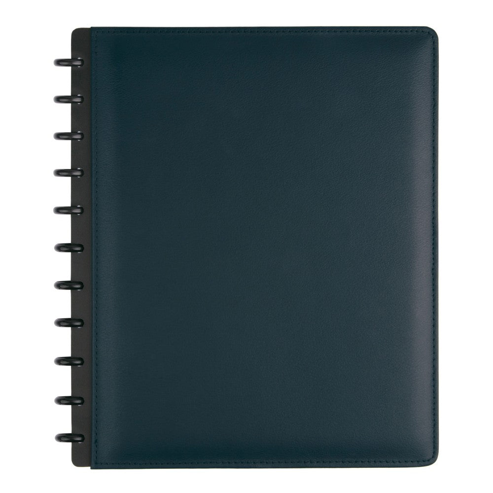 TUL Discbound Notebook With Leather Cover, Letter Size, Narrow Ruled, 60 Sheets, Navy