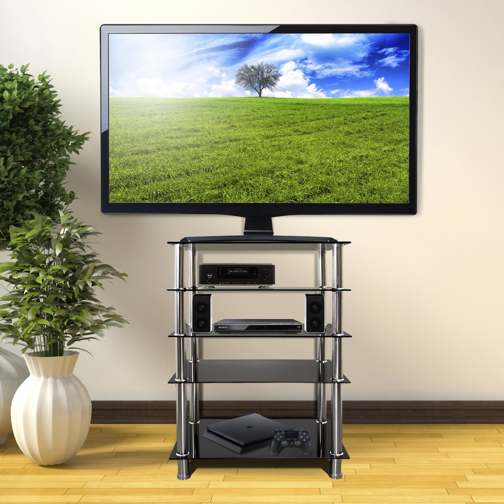 Mount-It! MI-8671 5-Tier TV Stand, 31inH x 26inW x 15-1/2inD, Black