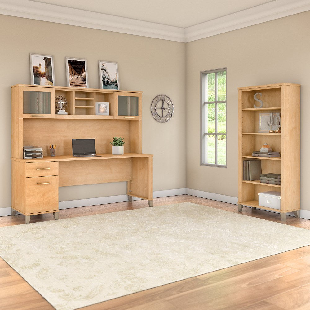 Bush Furniture Somerset 72inW Office Desk With Hutch And 5 Shelf Bookcase, Maple Cross, Standard Delivery