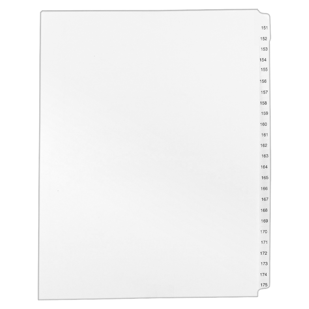 Avery Allstate-Style Collated Legal Exhibit Dividers, 151-175, Side Tab, 8 1/2in x 11in, White Dividers/White Tabs, Pack Of 25 Tabs