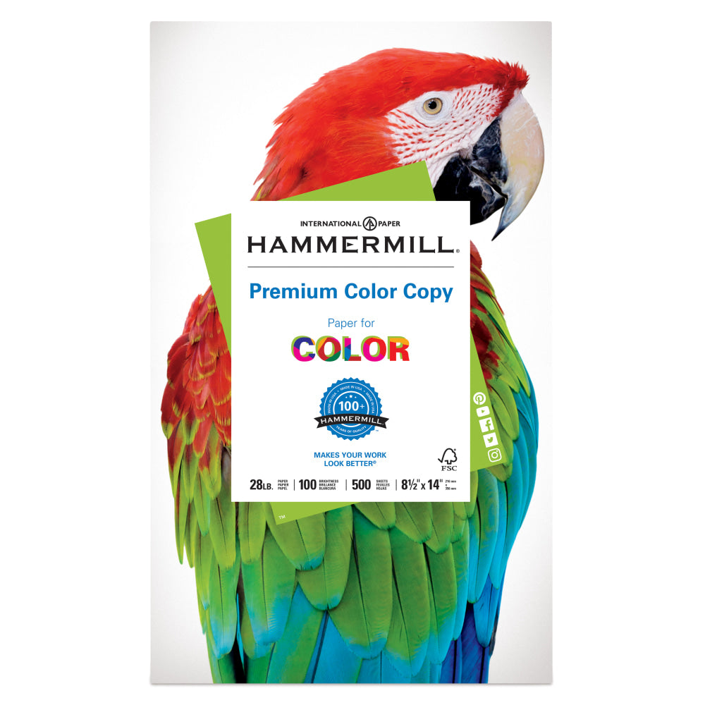 Hammermill Color Multi-Use Printer & Copy Paper, White, Legal (8.5in x 14in), 500 Sheets Per Ream, 28 Lb, 92 Brightness