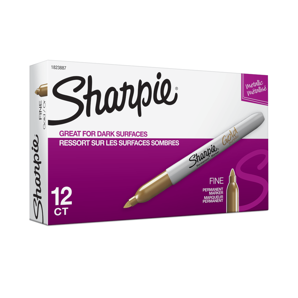 Sharpie Metallic Permanent Markers, Fine Point, Gold Ink, Pack Of 12