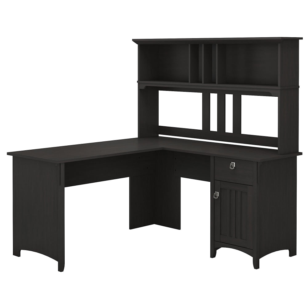 Bush Furniture Salinas 60inW L Shaped Desk with Hutch, Vintage Black, Standard Delivery