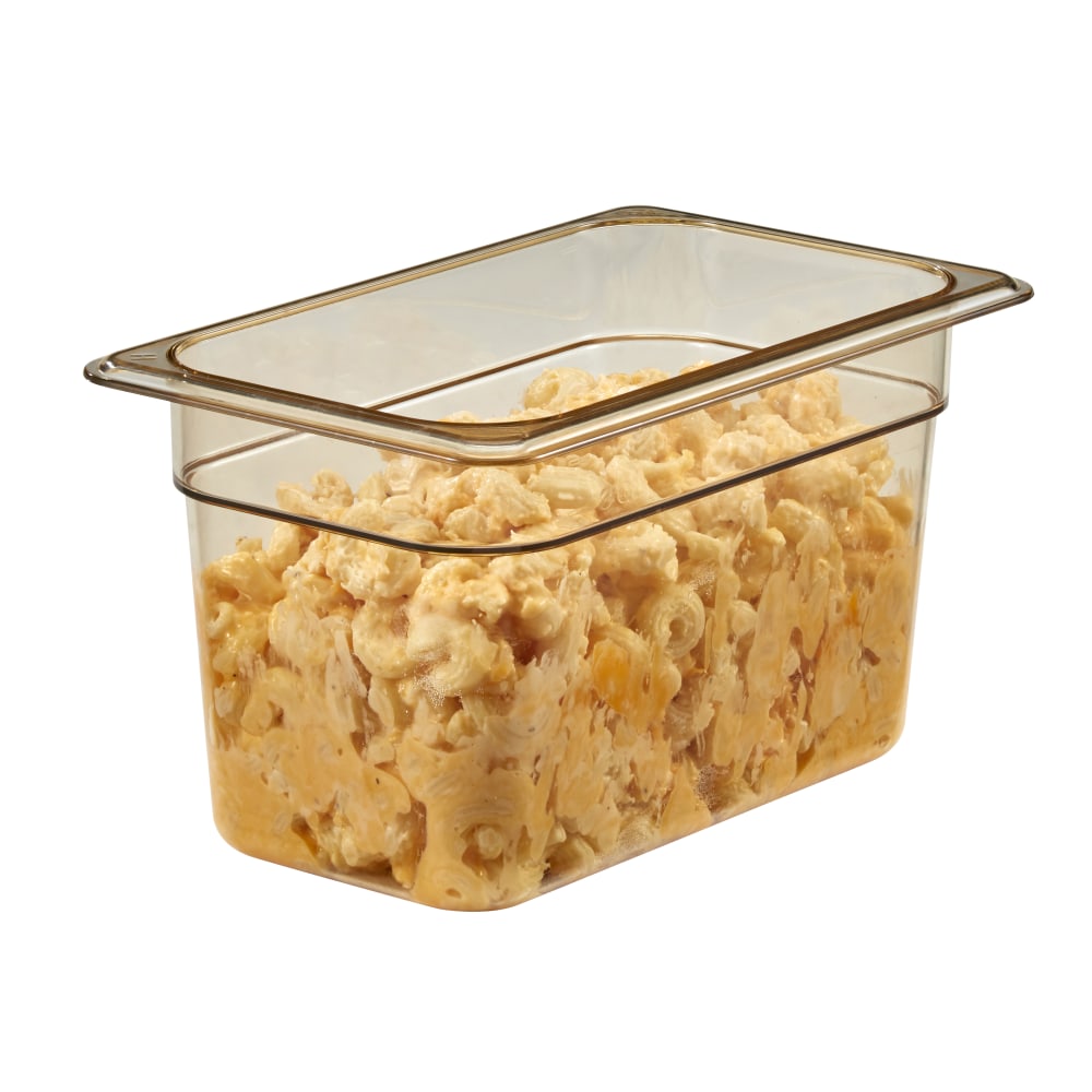 Cambro H-Pan High-Heat GN 1/4 Food Pans, 6inH x 6-3/8inW x 10-7/16inD, Amber, Pack Of 6 Pans