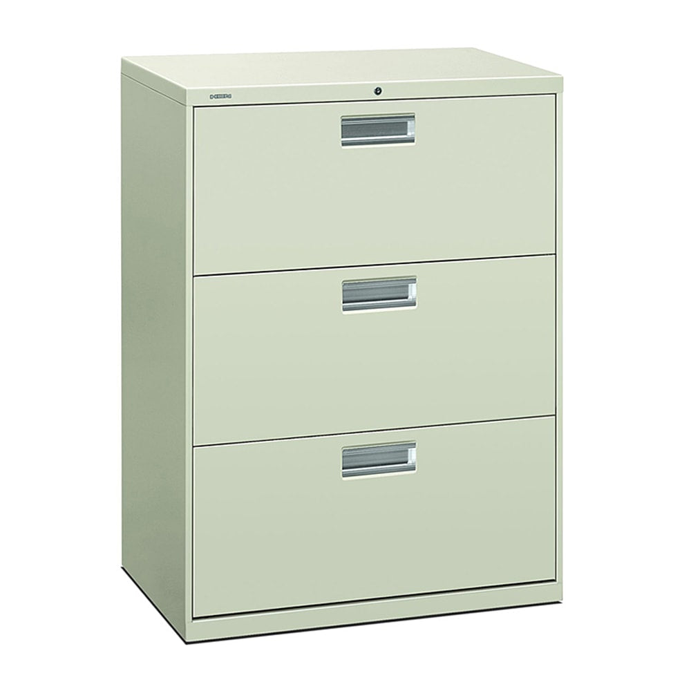 HON 600 30inW x 19-1/4inD Lateral 3-Drawer File Cabinet With Lock, Light Gray