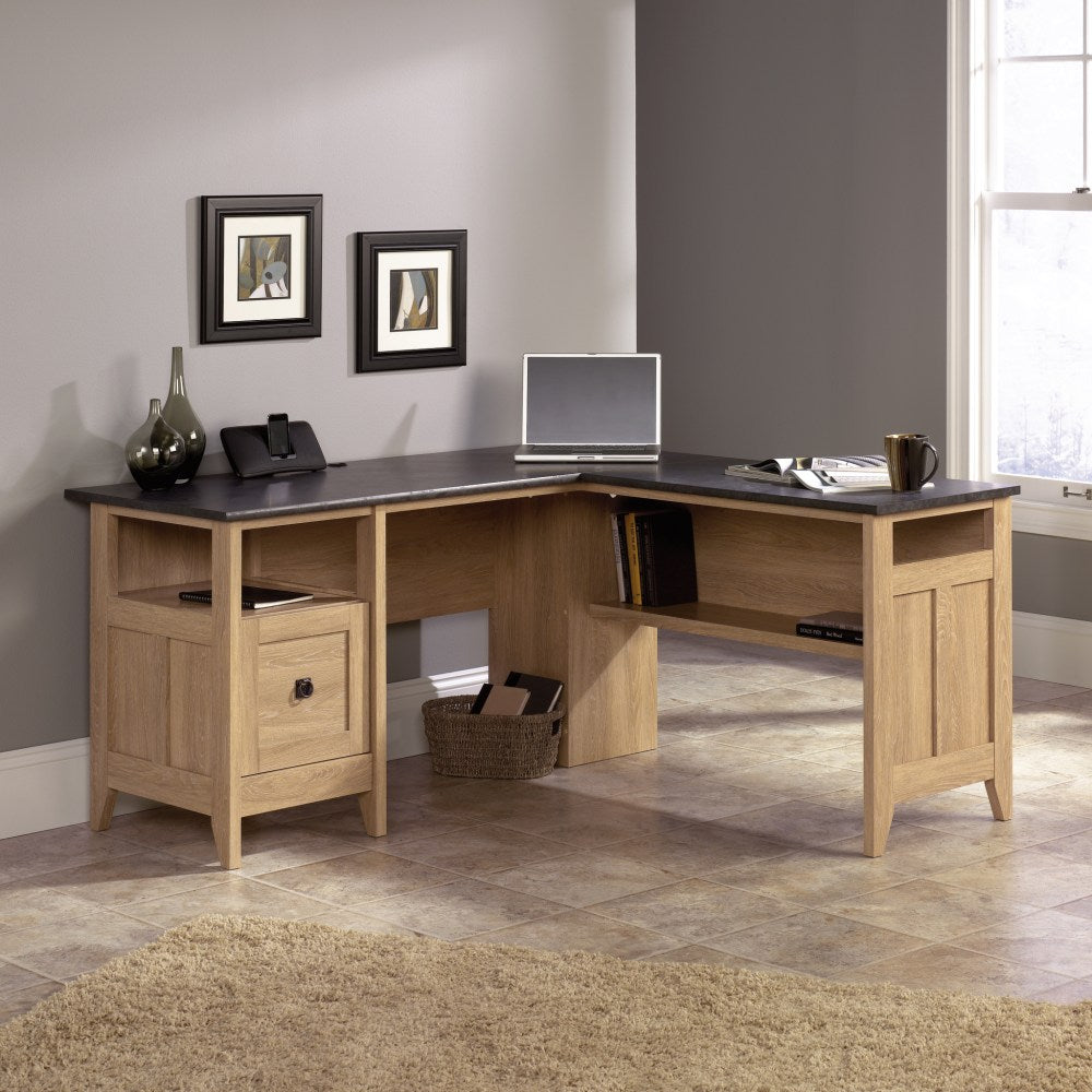 Sauder August Hill 60inW L-Shaped Corner Desk, Dover Oak/Rosso Slate