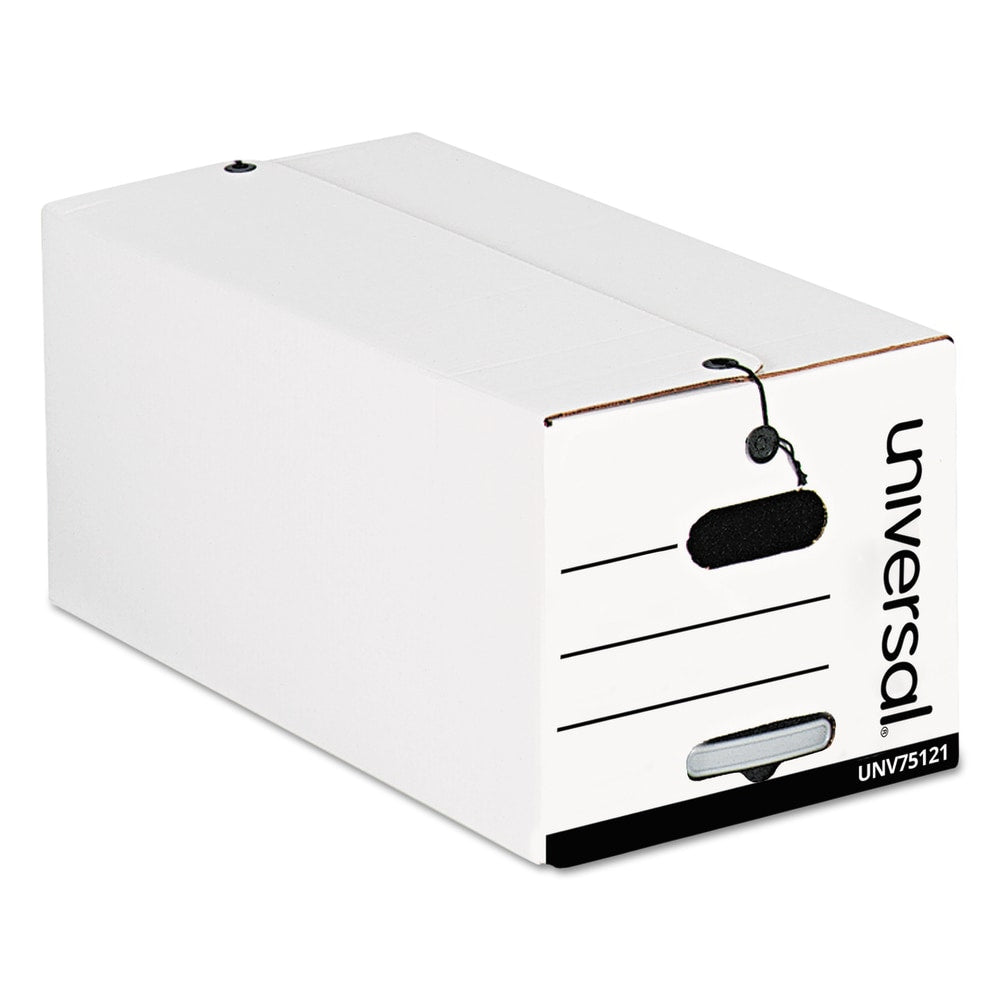 Universal Heavy-Duty Storage Boxes With String & Button Closure And Built-In Handles, Letter Size, 10in x 12in x 24in, White, Case Of 12