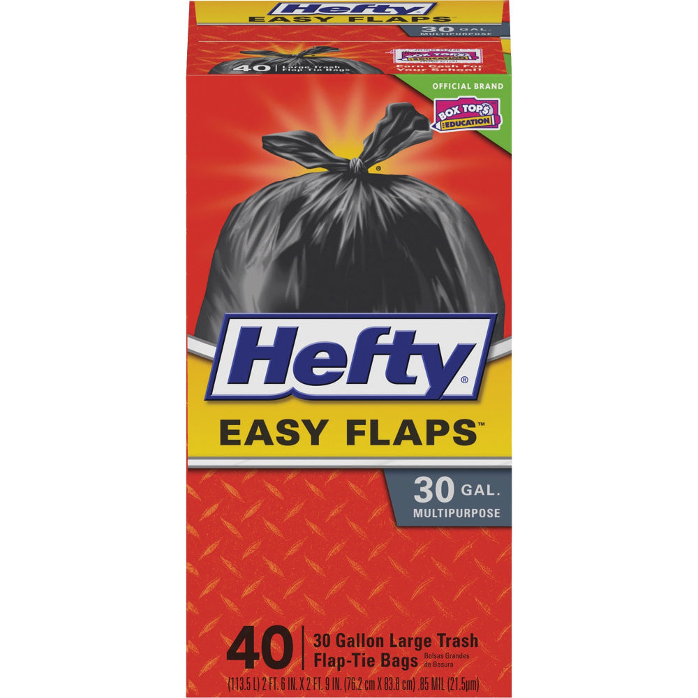 Hefty EasyFLAPS Trash Bags, Black, 30 Gallons, Box Of 40