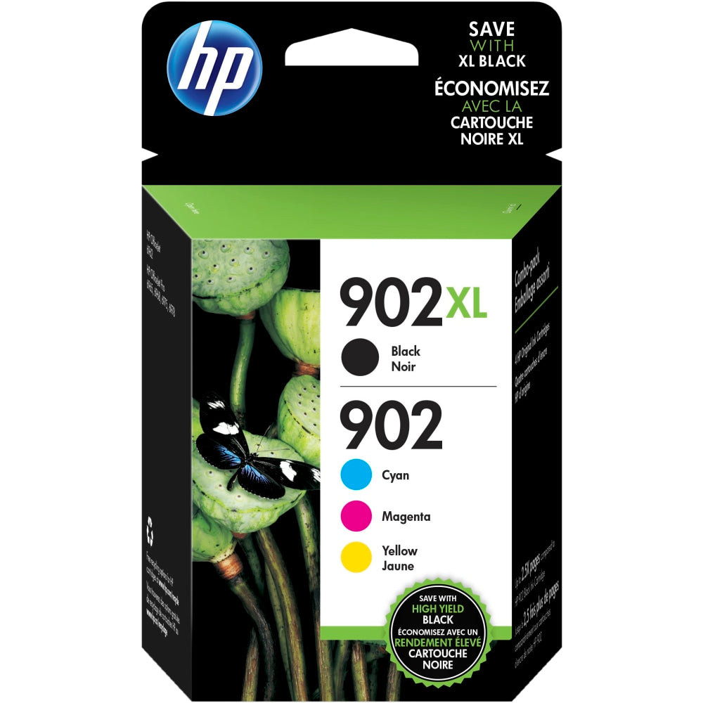 HP 902XL Black/902 Cyan; Magenta; Yellow High-Yield Ink Cartridges, Pack Of 4, T0A39AN