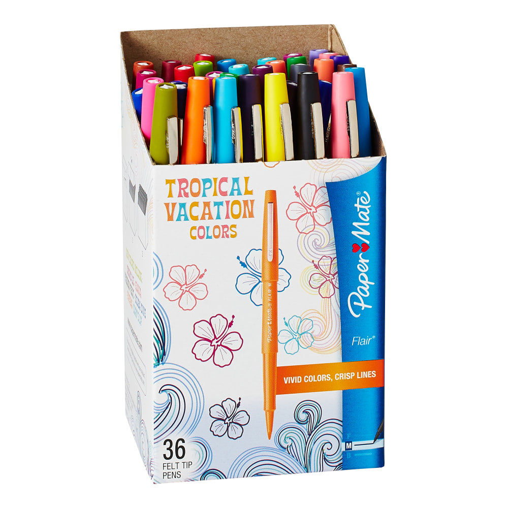 Paper Mate Porous-Point Pens, Medium Point, 0.7 mm, Assorted Barrels, Assorted Ink Colors, Pack Of 36