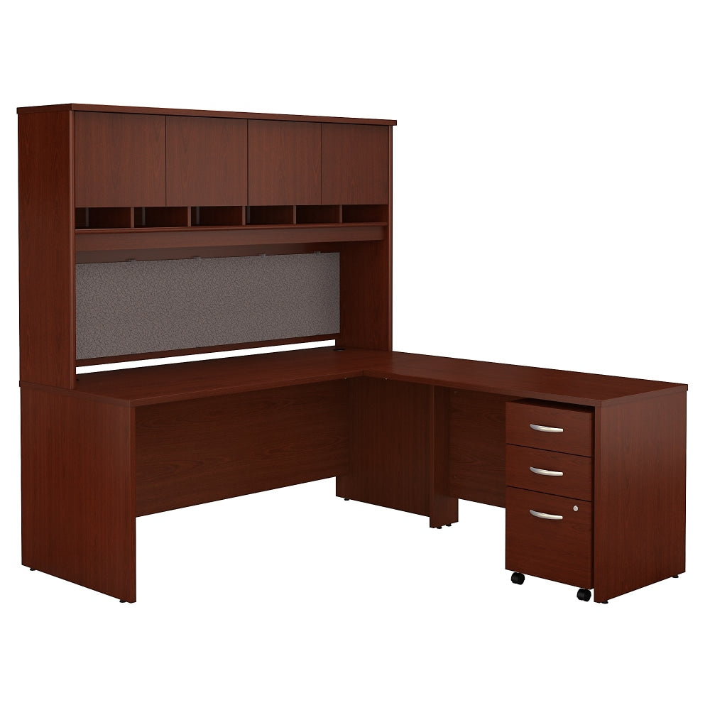 Bush Business Furniture 72inW L-Shaped Corner Desk With Hutch And Mobile File Cabinet, Mahogany, Standard Delivery