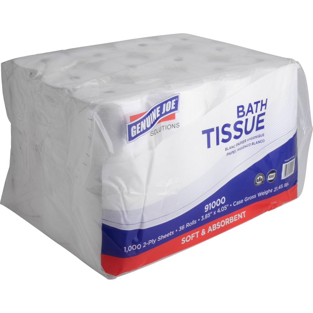 Genuine Joe Solutions Double Capacity Bath Tissue - 2 Ply - 1000 Sheets/Roll - 0.71in Core - White - Virgin Fiber - 36 / Carton