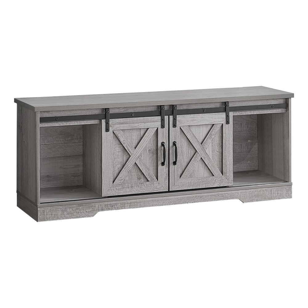 Monarch Specialties Jamie TV Stand With Sliding Barn Doors, Shelves And Storage Cabinets, 60inL, Gray