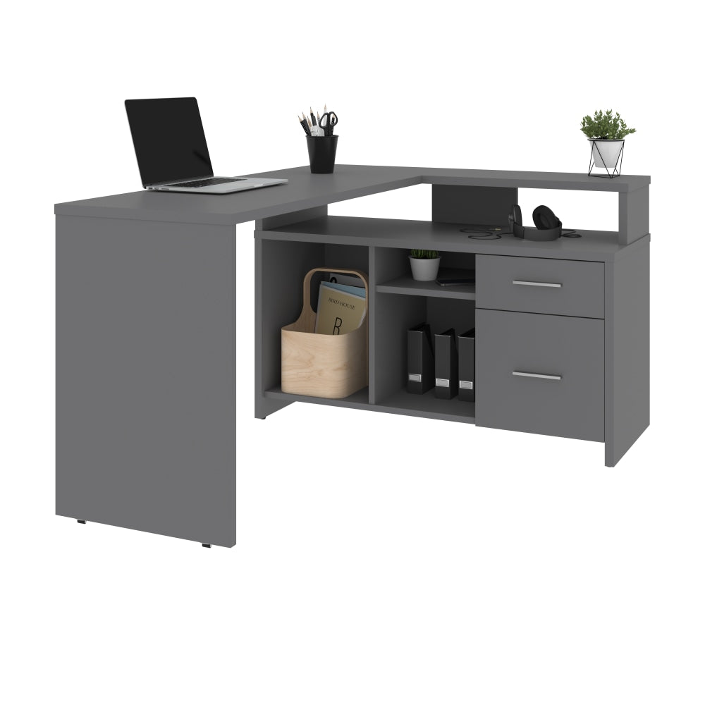 Bestar Equinox 57inW L-Shaped Corner Desk, Slate