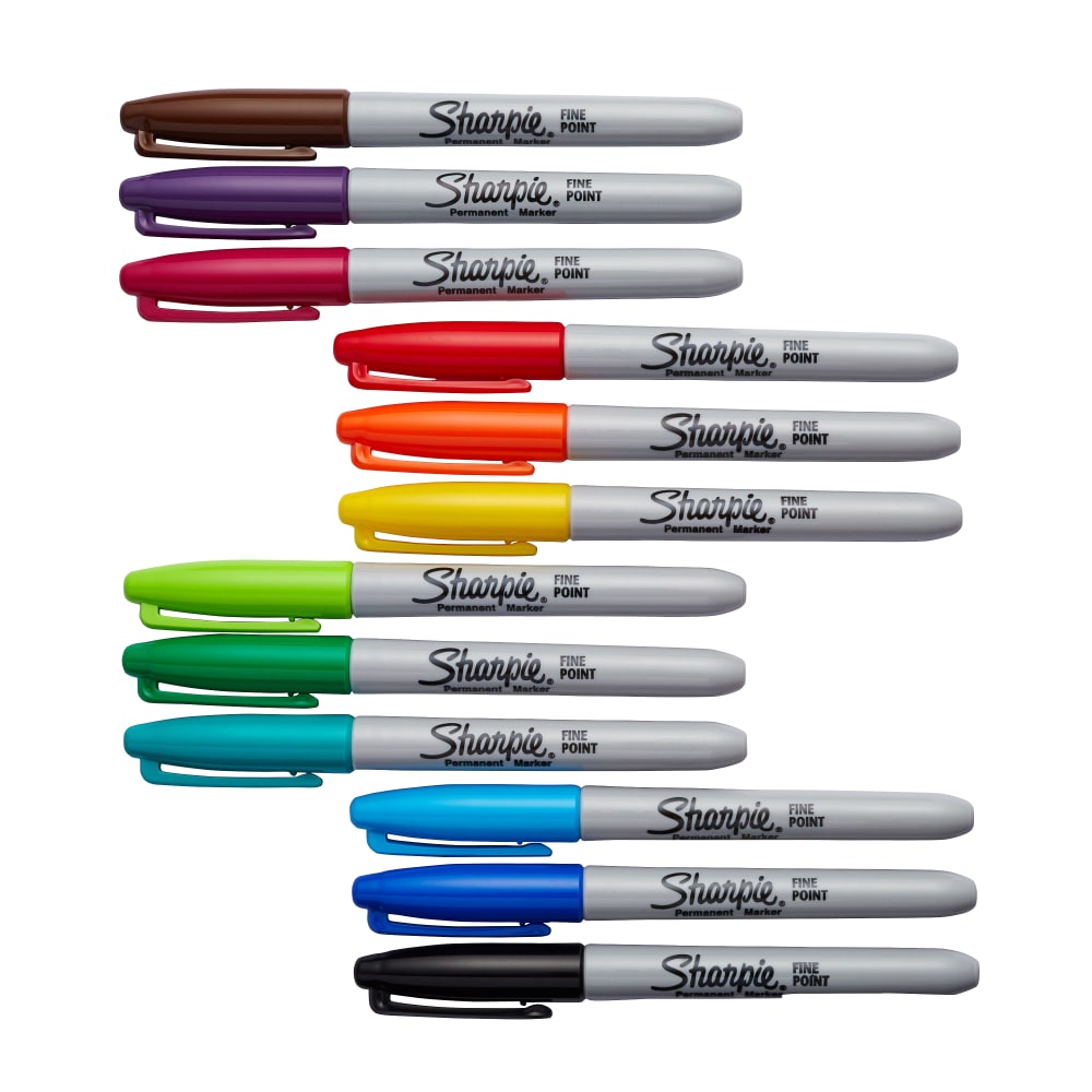 Sharpie Permanent Fine-Point Markers, Assorted Colors, Pack Of 12