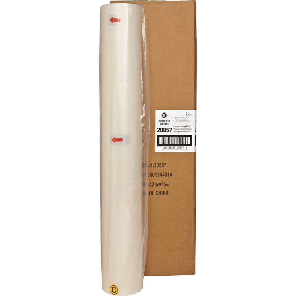 Business Source Glossy Surface Laminating Roll Film - Laminating Pouch/Sheet Size: 25in Width x 500 ft Length x 1.50 mil Thickness - for Document - Clear - 2 / Box