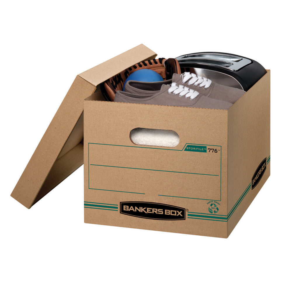 Bankers Box Stor/File Standard-Duty Storage Boxes With Lift-Off Lids And Built-In Handles, Letter/Legal Size, 15in x 12in x 10in, Kraft/Green, 100% Recycled, Case Of 12