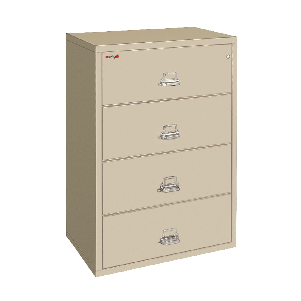 FireKing UL 1-Hour 31-1/8inW x 22-1/8inD Lateral 4-Drawer Fireproof File Cabinet, Parchment, White Glove Delivery